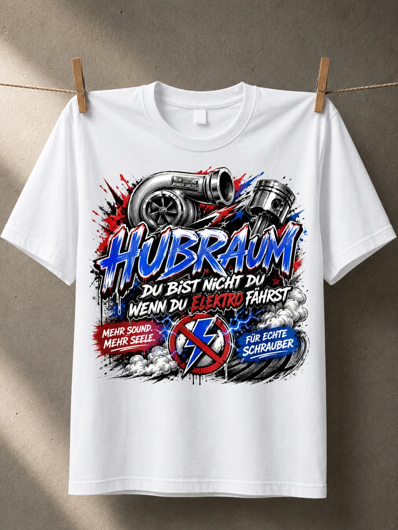 Hubraum with turbo piston smoke no electric symbol and German Mehr Sound Mehr Seele Fur Echte  Unisex All T-Shirt