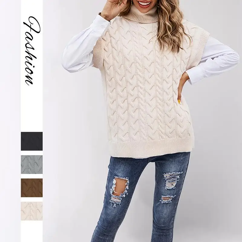 

High Ne Knitted Pullover Button Rope Vest Svel Women's Loose Fit Thiened Winter Sweater European Sle Faionable