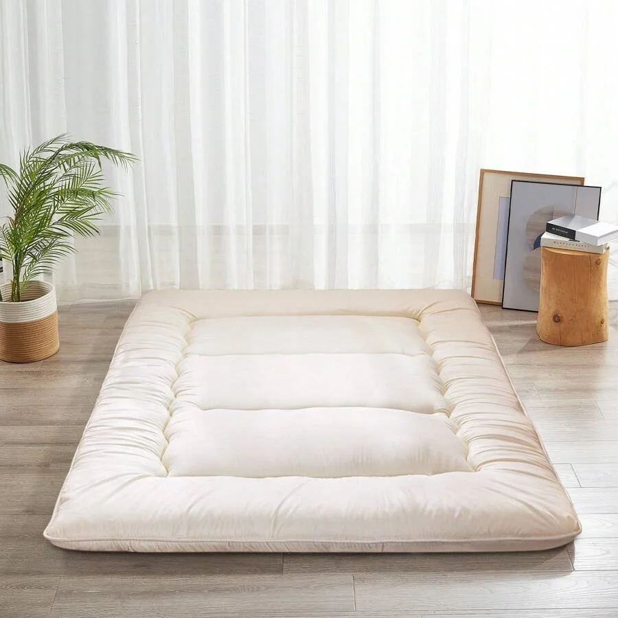 Japanese Floor Mattress Futon Foldable&Roll Up Tatami Traditional Japanese Bedding Thicken Folding Cushion Off White Full, Kueen