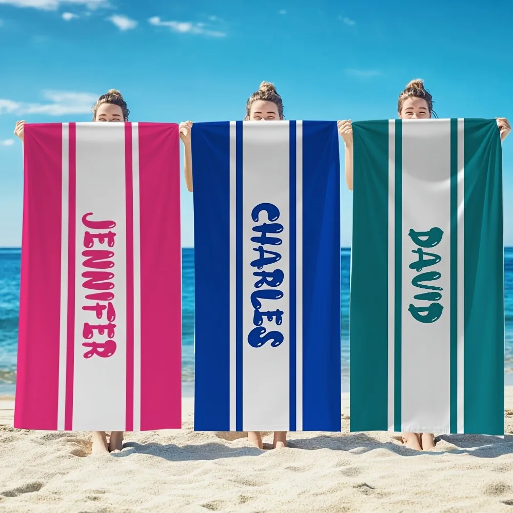 Personalized Beach Towel Custom Name/Text Oversized Microfiber Quick-Dry Towel Summer Party Gift for Beach Swimming Bath Sports
