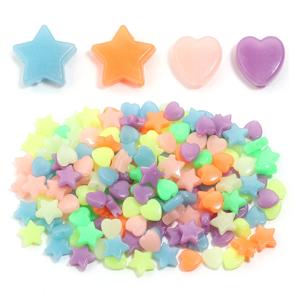 100 قطعة ستار مضيئة الخرز شكل قلب الاكريليك الخرز فضفاض خزر عازل DIY بها بنفسك صنع المجوهرات أساور إكسسوارات عقد