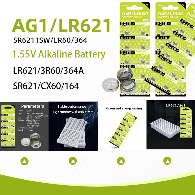 

LR621 AG1 1.55V Alkaline Button Battery for Watch Clock Remote Control SR621SW 364 SR60 363 621 SR621 L621 CX60 Button Battery