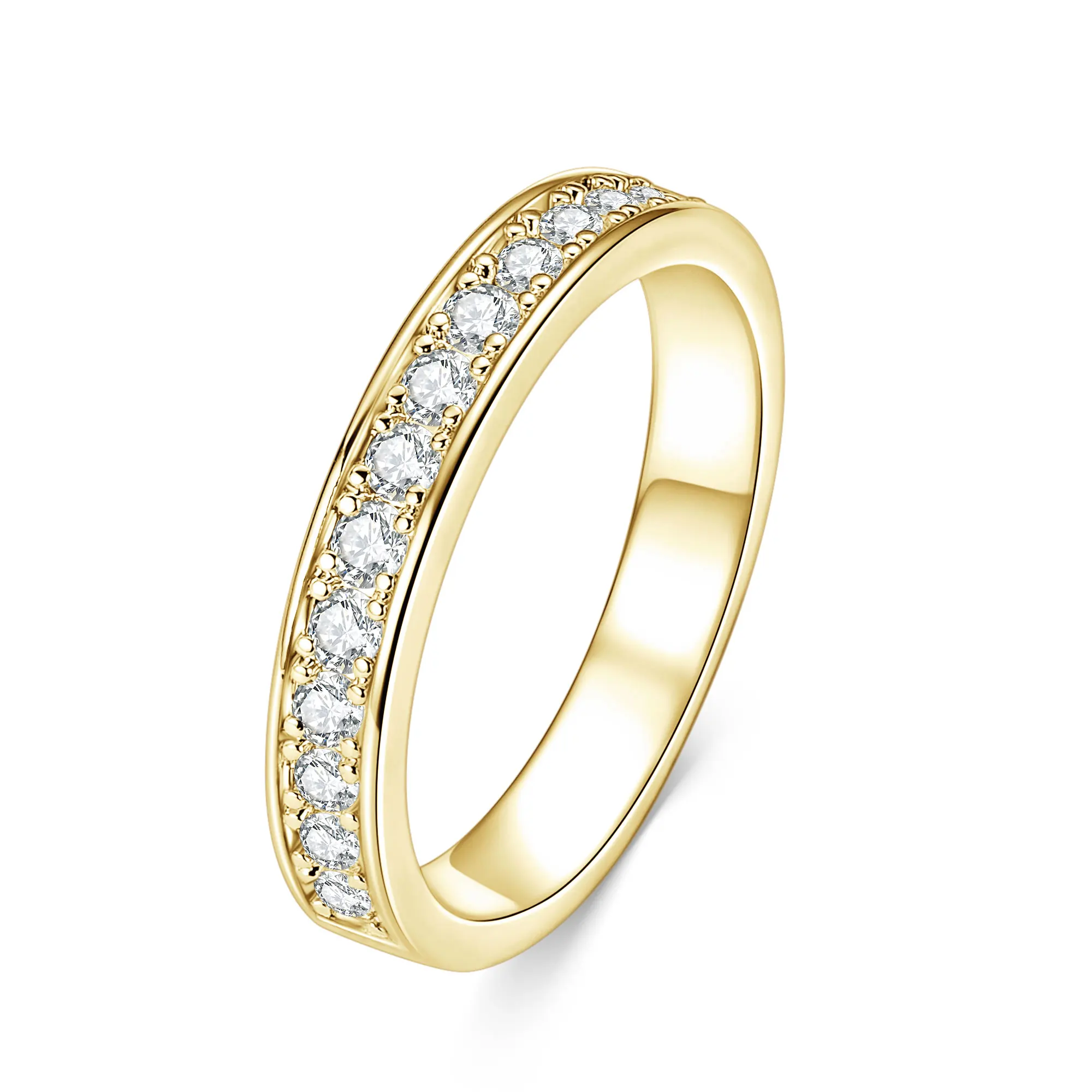 Abestecom 2MM 0.39 CT D Color Moissanite Eternity Ring Certified Lab Created Imitation Half Band Women Rings Wedding Jewelry