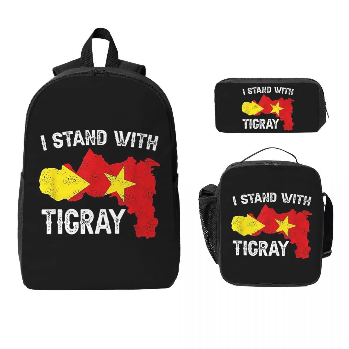 

Tigray Flag Ethiopian Backpack Boys Girls BookBag School Bag Laptop Shoulder Bags 3ps Insulated Lunch Bag Pencil Case