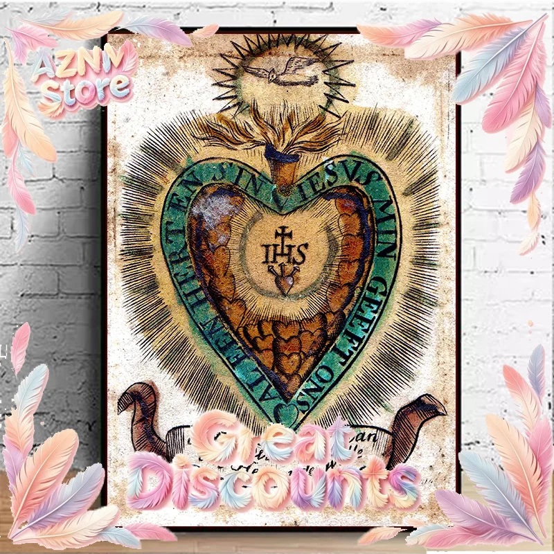 2026 Heart of Jesus Canvas Painting Mary Sacred Heart Art Poster and Print Wall Art Picture for Living Room Home Decor Cuad