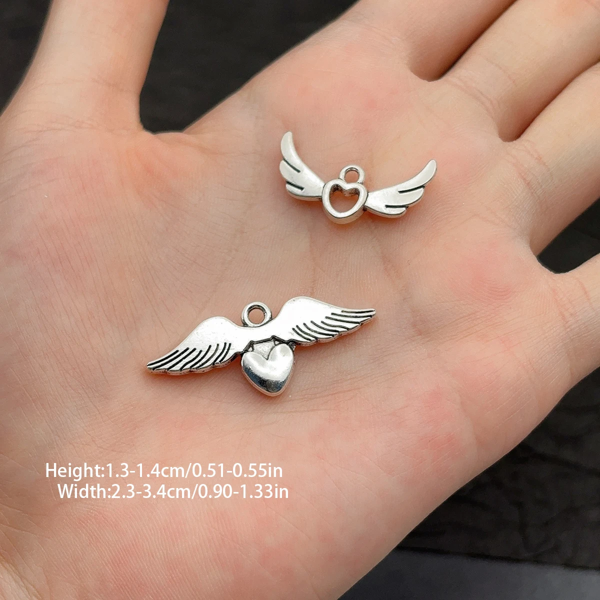 14-Piece Set of Angel Wings DIY Handmade Accessories, Featuring Two Styles: Three-Dimensional Heart Wings and Hollow Heart Wings, Suitable for DIY Bracelets, Necklaces, Earrings, Pendants, and Handmade Beaded Decoration Accessories view 4