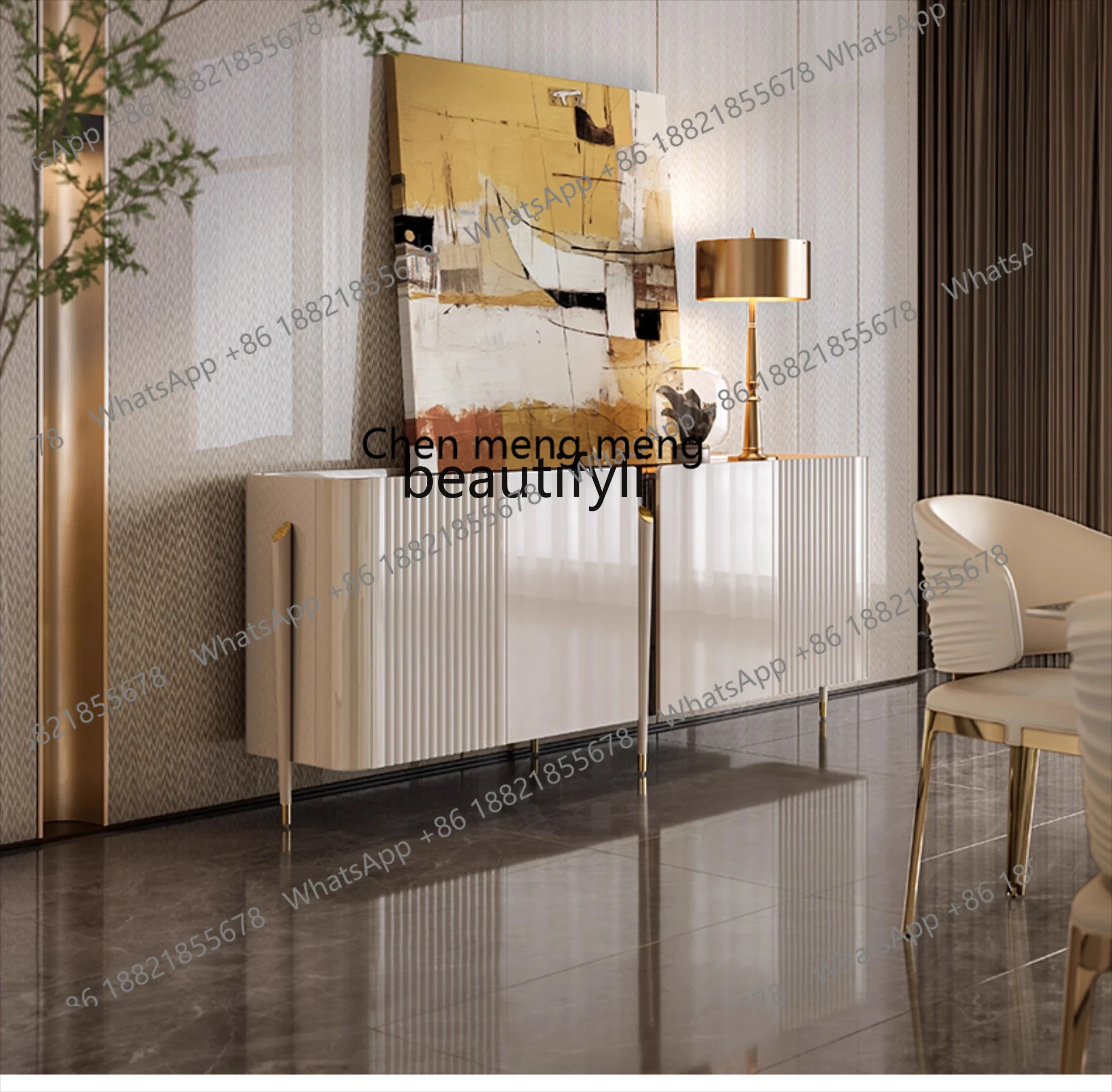 Light luxury stone dining side cabinet Modern simple storage porch cabinet Against the wall Restaurant locker