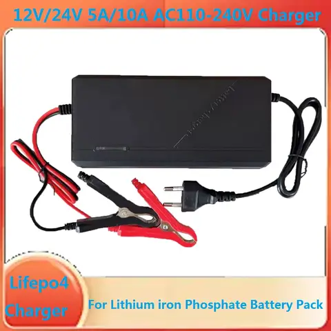 12V 24V 5A 10A 스마트 Lifepo4 충전기 14.6V 29.2V 고전력 충전기 AC110-240V 리튬 철 인산염 배터리 팩 EU 플러그
