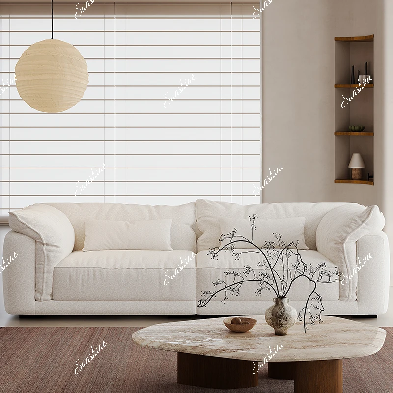 The living room can be removable and washable, cotton and linen healing cream style inline sofa