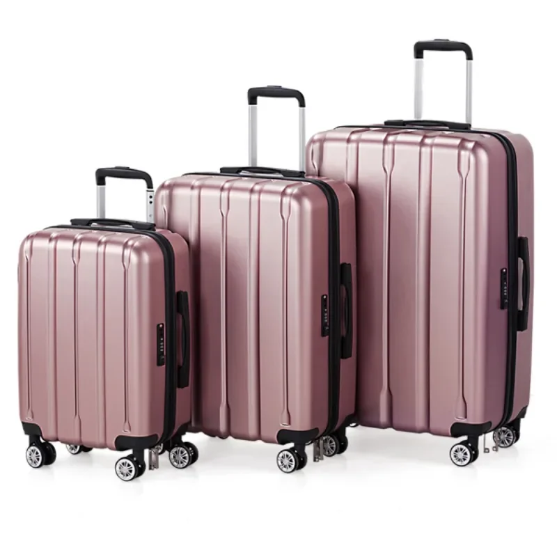 Three in One Sets Vertical Striped Suitcase High-grade ABS And PC Materials Impact-Resistant And Wear-Resistant