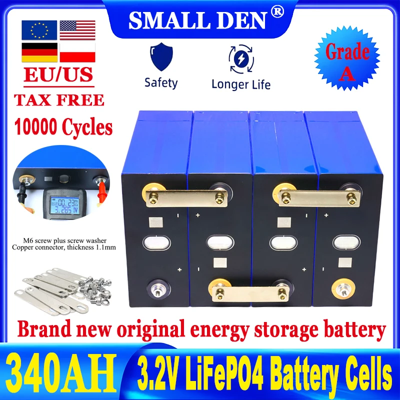 

New 10000 cycle 3.2V 340Ah Lifepo4 Battery diy 12V 24V 48V A-class 3C power RV Solar Golf Cart Rechargeable Battery Duty Free