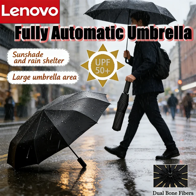 

Lenovo 24 Bone Format Sunshade Automatic Umbrella Light Collapsible Large Solid Color UV Protection Outdoor Automatic Umbrella