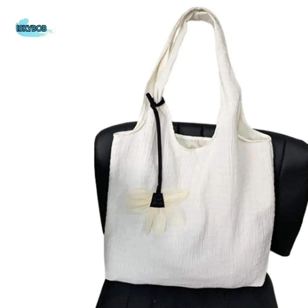 

Soft Women's Shoulder Bag Sweet Large Capacity Casual Tote Bags Trendy with Flower Pendant Solid Color Handbag Daily Use