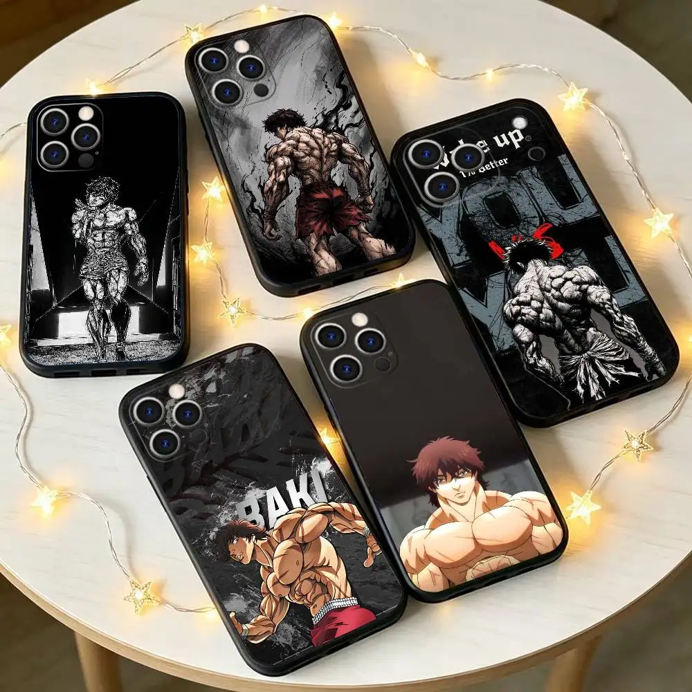 B-Baki S-Super Physique B-Baki anime Phone Case For iPhone 17,16,15,14,13,12,11 Plus,Pro Max,XS,Soft Silicone Black Cover