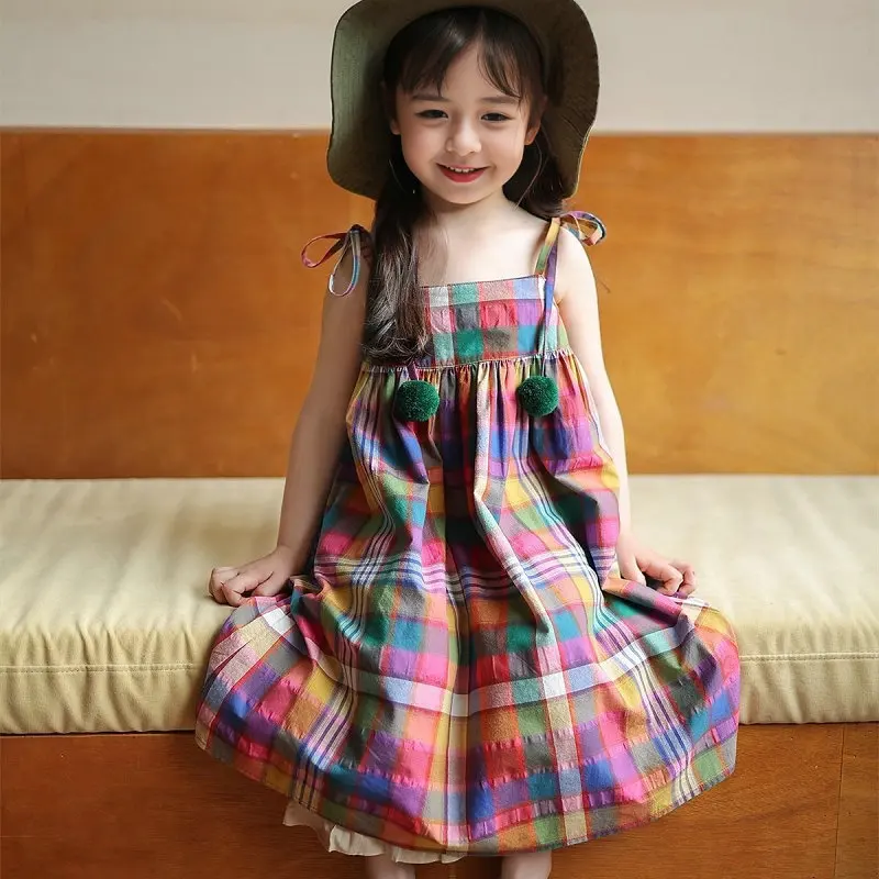 Baby Girl\'s Dress Sweet Style Fashion Checkered Ball Dress Princess Dress 2024 Summer New Mini Dress Casual Children\'s Clothing