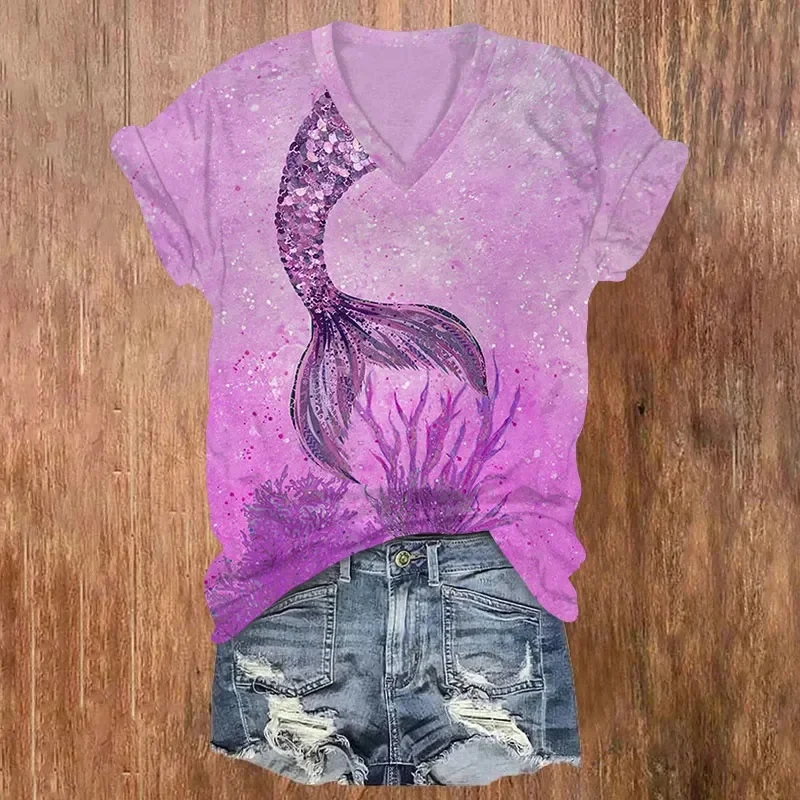 Vintage Crab Swarm Art Print V-neck T-shirt Summer Women's T Shirts view 3