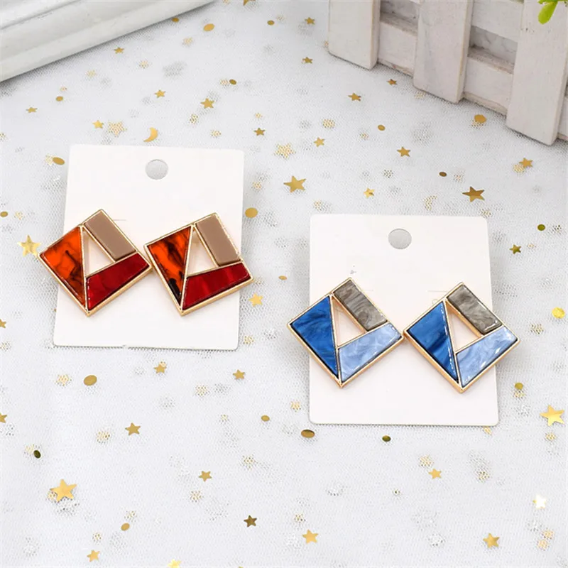 New Korean Bohemian metal resin earrings fashion women\'s earrings with irregular geometric color triangle earrings