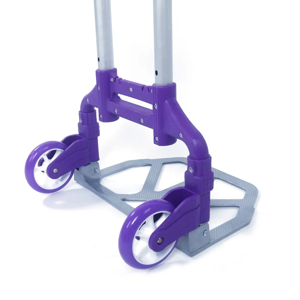 Carrito plegable de aluminio para equipaje, carrito portátil de mano, color morado