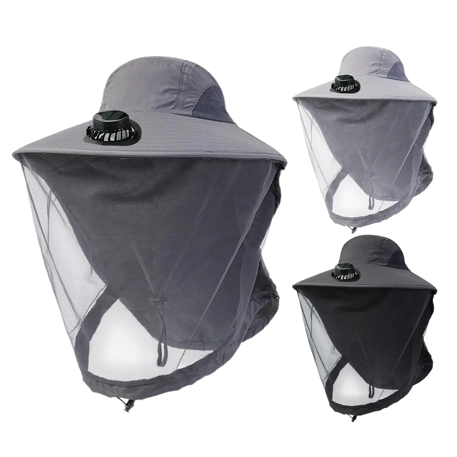 Solar USB Charging Fan Hat Men Wide Brim Sun Hat Personal Cooling Caps Sun Protection Insect Mesh Beekeeping Fishing Caps