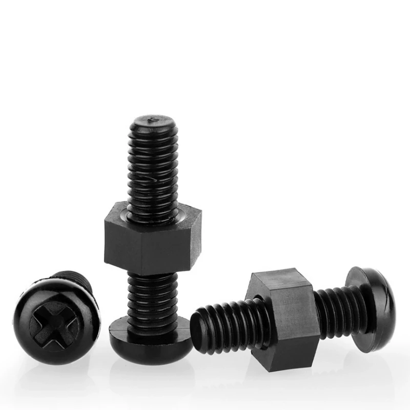 M2 M2.5 M3 M4 M5 M6 M8 tuerca de tornillo de nailon negro combinación cabeza redonda perno cruzado tornillo de aislamiento de plástico