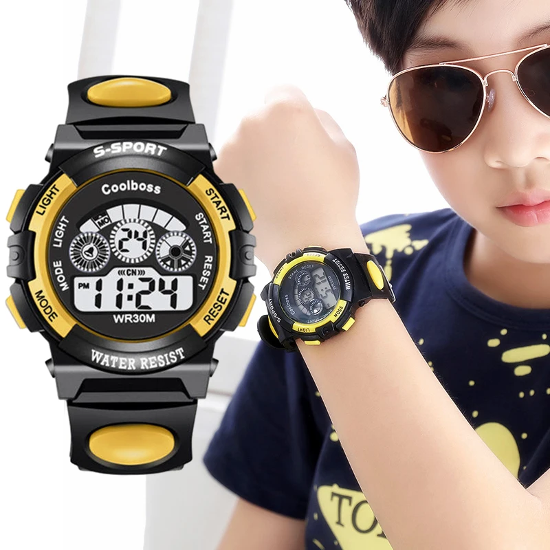 Coolboss-Montre numérique étanche pour enfants, montre de sport militaire Shoous, montre électronique LED pour enfants, montre multifonction pour