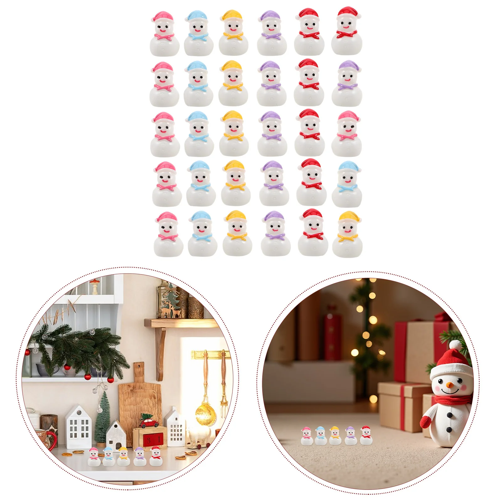 

30Pcs Mini Snowman Resin Christmas Decorations Xmas Micro Landscape Ornaments Fairy Garden DIY Snow Globe Cake Toppers