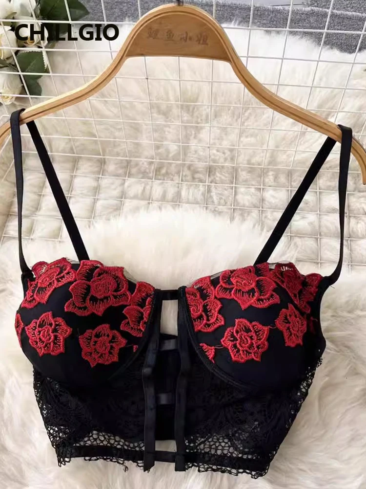 CHILLGIO Women Embroidery Floral Bra Brief Suits Vintage Tight Underwear Underwire Push Up Sexy Two Pieces Intimate Lingerie Set