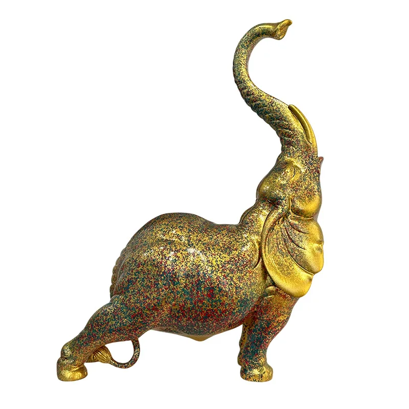 ￥#Auspicious Eco-Friendly Colorful Resin Elephant Statues Glazed Fortune Ornaments for Home Office or TV Cabinet