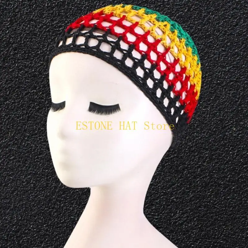 49MF Crocheted Hat for Lady Handwoven Net Hair Net Openwork for Party Prom Vacation Hat Handmade Hollow Hat Reggae