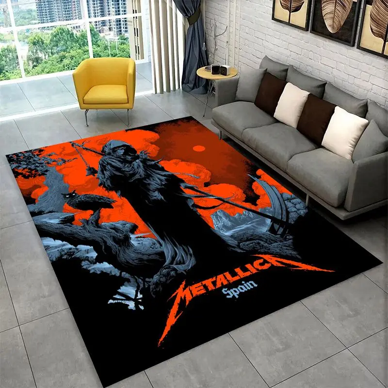 Retro Metal Band M-Metallica Thrash Non-Slip Area Rug for Living Room Bedroom Playroom,Carpet Floor Mat for Home Decor Holiday