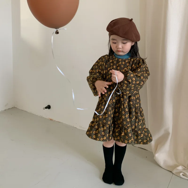 

Children's Clothing Girls' Autumn New Floral Vintage Dress Little Girl Stylish Fashionable Princess Dress