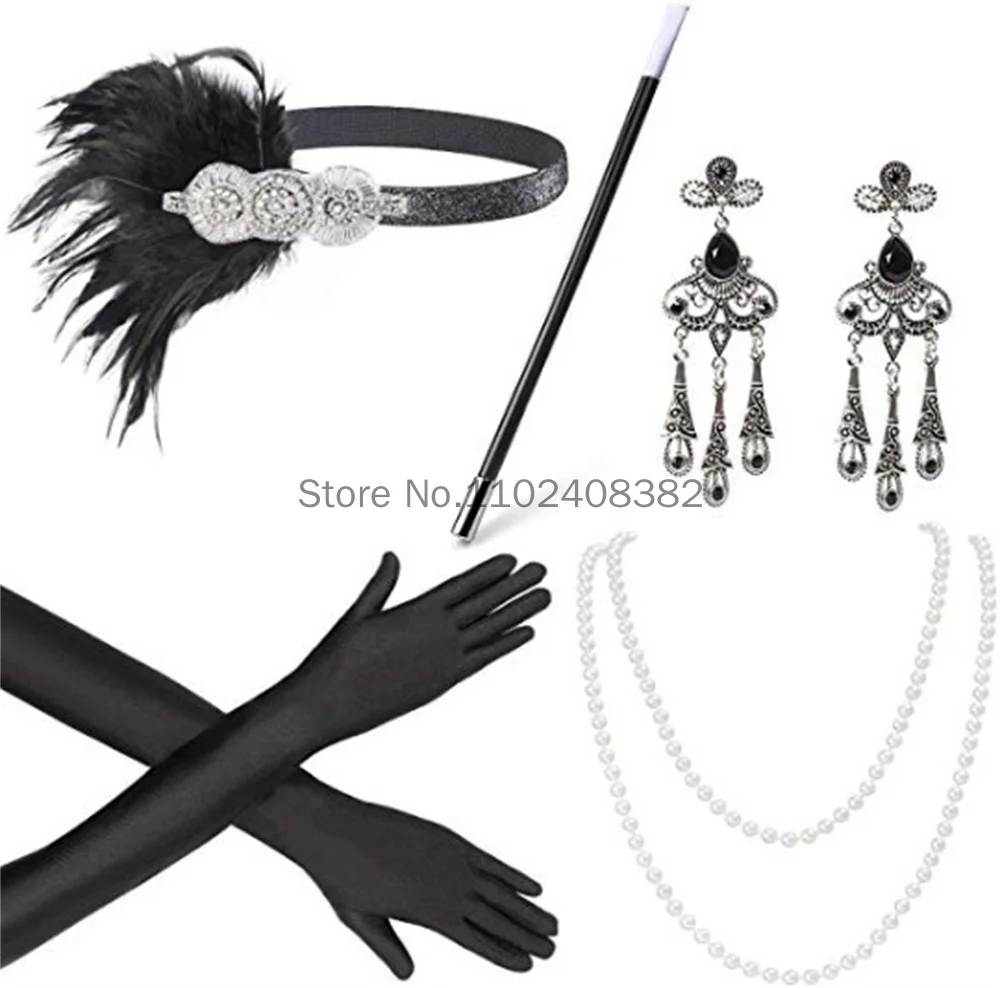 Vrouwen Cosplay 20S Rekwisieten Nieuwe Grote Gatsby 1920 Flapper Meisje Kostuum Jurk Accessoires Halloween Party Mode Set Accessoires