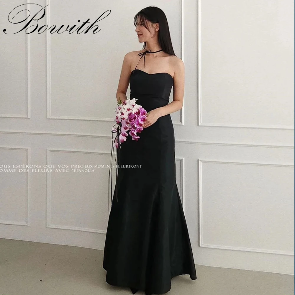 

Bowith Black Simple Wedding Reception Dresses Elegant Strapless Bridal Gown Floor-Length Korea Photo Shoot Dresses Customized