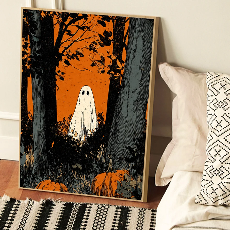 

SDOYUNO Painting Paints By Numbers Abstract Orange background ghost Halloween decoration painting handmade holiday gift Diy Set