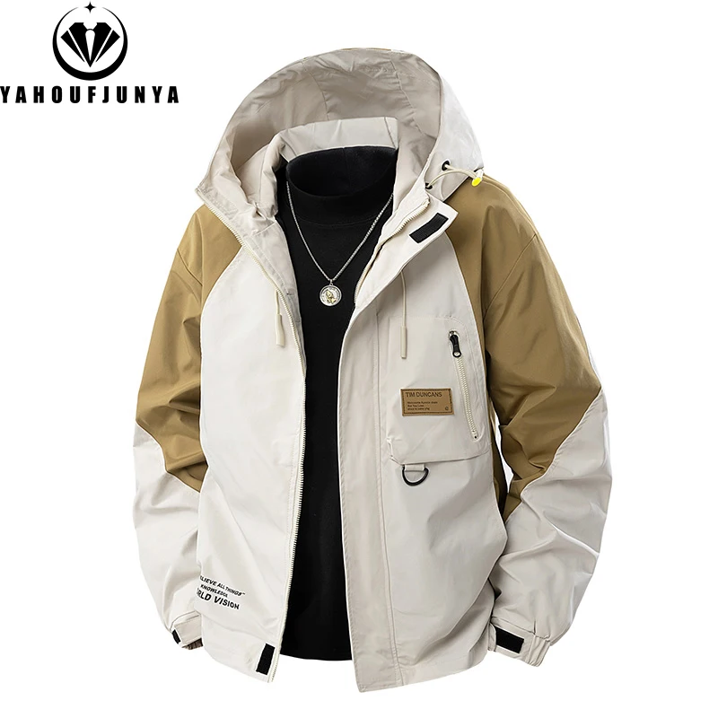 9XL New Men Spring Outdoor Leisure Windbreak Hooded Jacket Men Autumn Cargo Pocket Fashion Brand Loose Jacket Coat Male Clothing