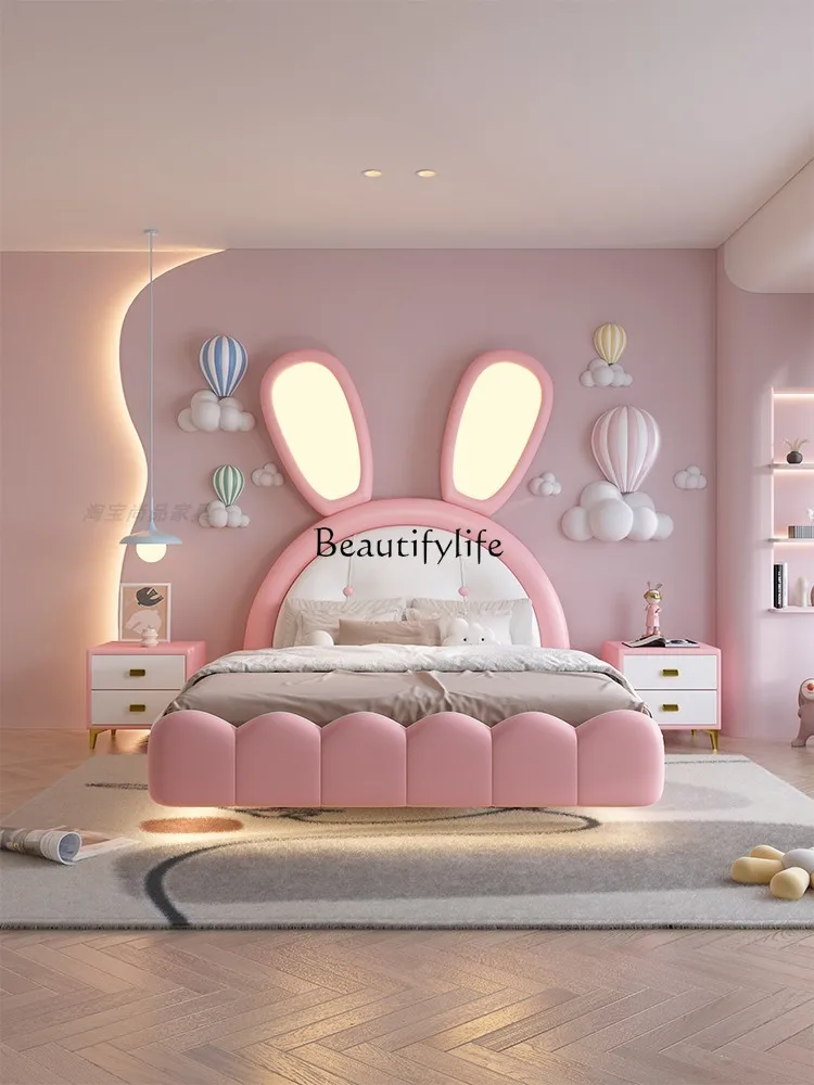 Rabbit bed suspension pickup simple 1.5 meters solid wood single bed parent-child hotel theme