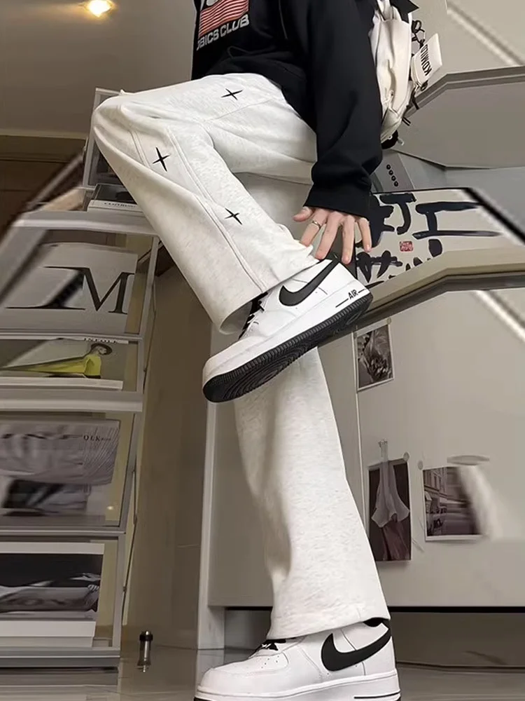 

American Hiphop Star Design Men's Straight Leg Casual Pants Heavyweight Drapey Autumn Winter Faionable Long Trousers