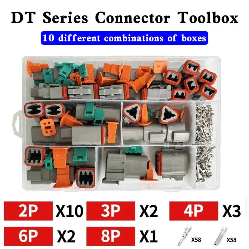 

152 Pcs Deutsch DT Series Waterproof Wire Connector Kit DT06-2/3/4/6/12S DT04-2/3/4/6/8/12P Automotive Sealed Plug with Pins Box