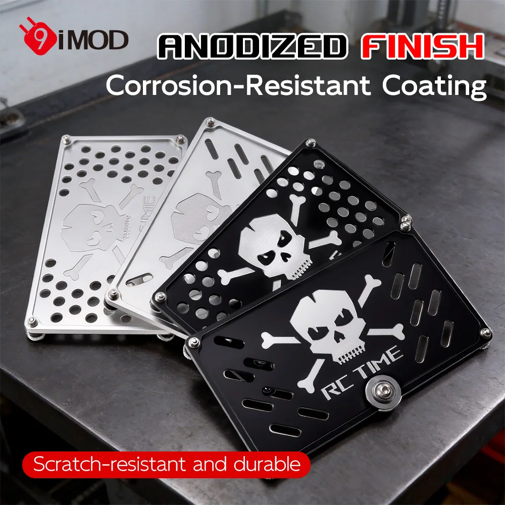 

9IMOD 1/10 RC Crawler Roof Plate CNC Aluminum Roof Rack Decoration with Bearing Roller Skull Design Black Silver