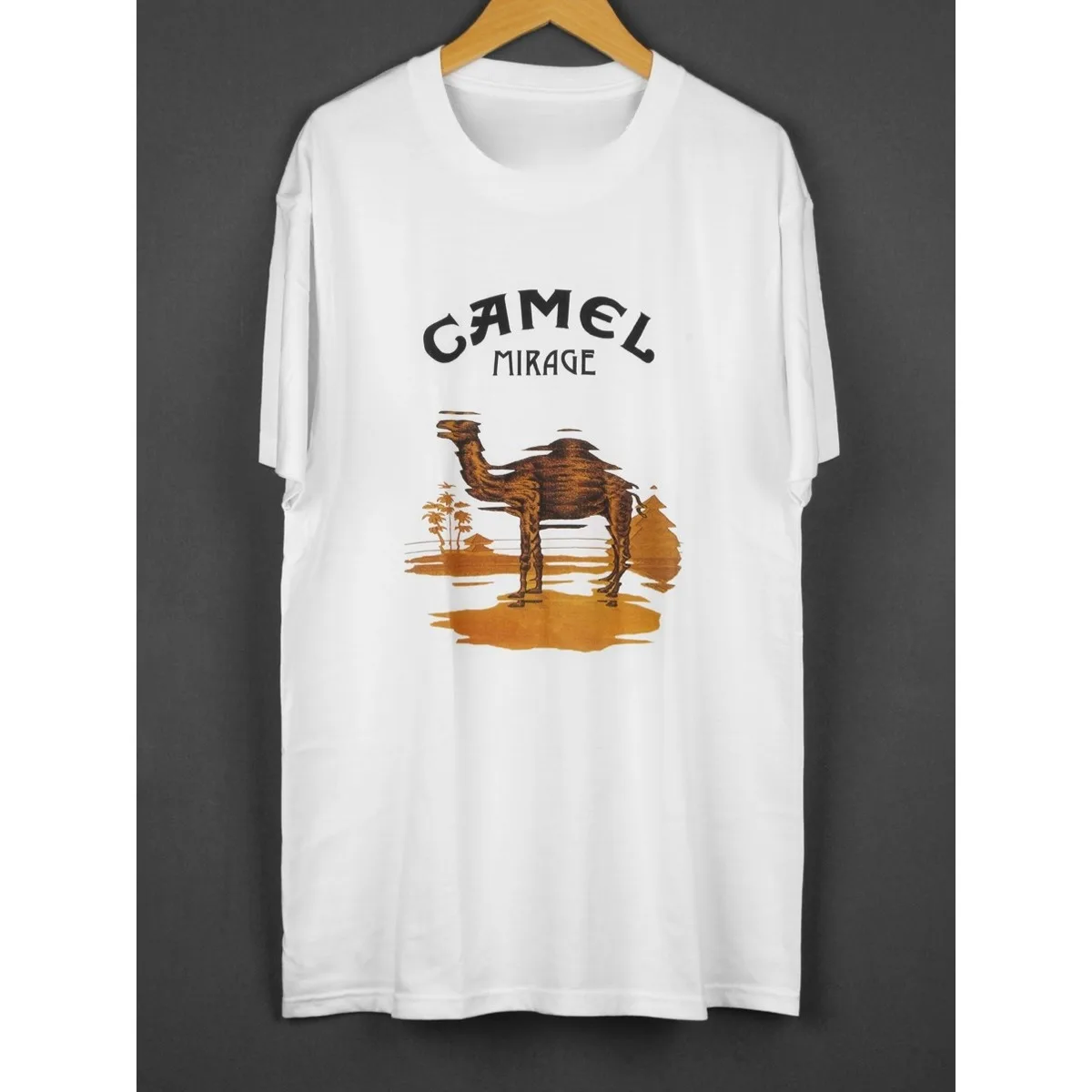 Ombro solto verão camisetas masculinas e femininas camelo americano vanguarda arte rock band manga curta algodão impressão