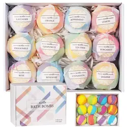 Bath Bombs for Kids and Women, 12 Natural Handmade Bath Bomb Gift Set, Bubble Bath Bombs - Perfect Self Care Relaxing Spa Gifts