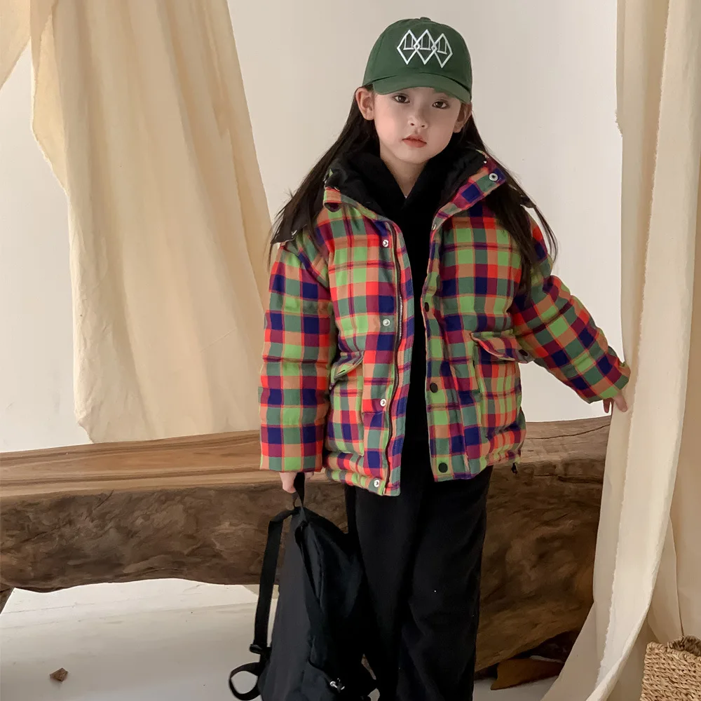 New winter colored checkered cotton jacket for children