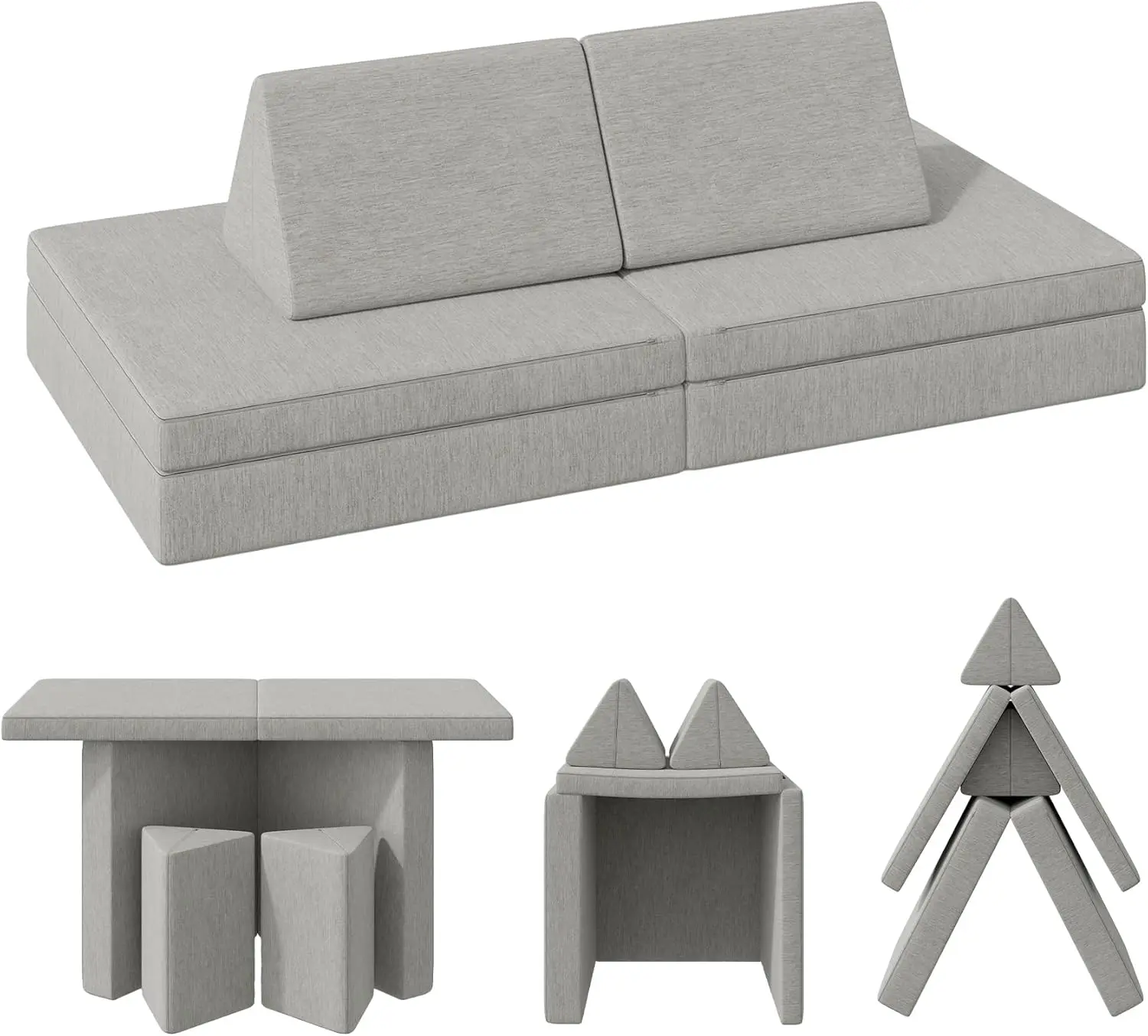 

Детский раскладной диван-кровать светло-серого цвета из пенополиуретана со съемным чехлом