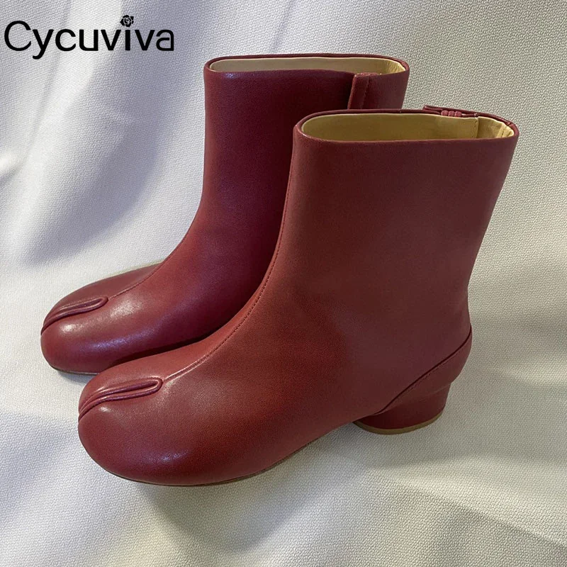 Bottes de rinçage en cuir véritable fendu pour femmes, chaussures provoqué à talons bas ronds, bottes de moto pour femmes, marque de créateur d'automne