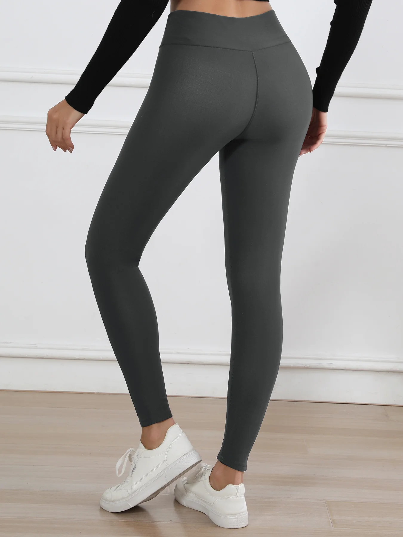 Fleece-Gefütterte Thermo-Leggings für Damen Hochgeschnittene Dehnbare Dicke Winter-Warmhosen für Freizeit & Alltag – Detail 8