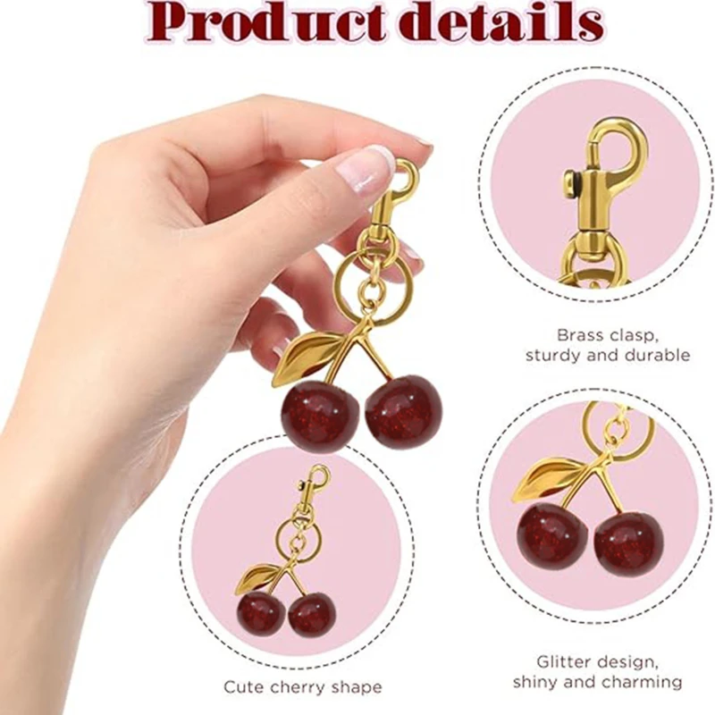 1PC Fashion Red Cherry Keychain Summer Fruits Cherries Pendant Keyring For Women Men Jewelry Bag Accessories Gift