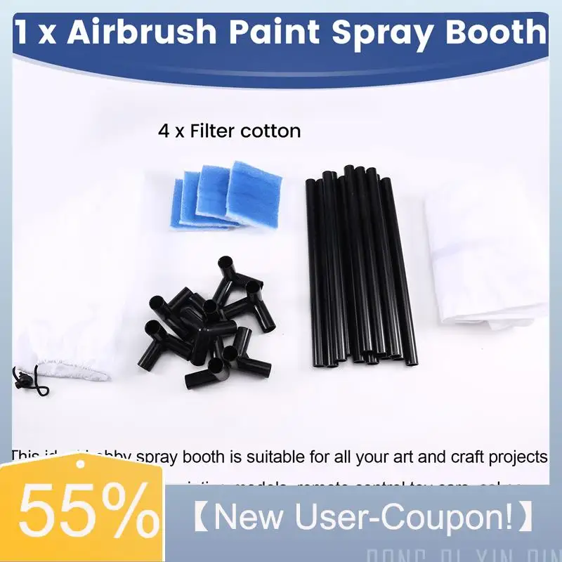 A81M New- Airbrush Paint Sprays Booth 15 Inch Portable With Filter& Curtain-DIY Tool For Projects
