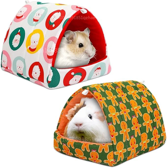 Christmas Guinea Pig Bed Hideout Washable Small Animal House Cage Accessories for Chinchillas Hamsters Hedgehogs Winter Warm Mat