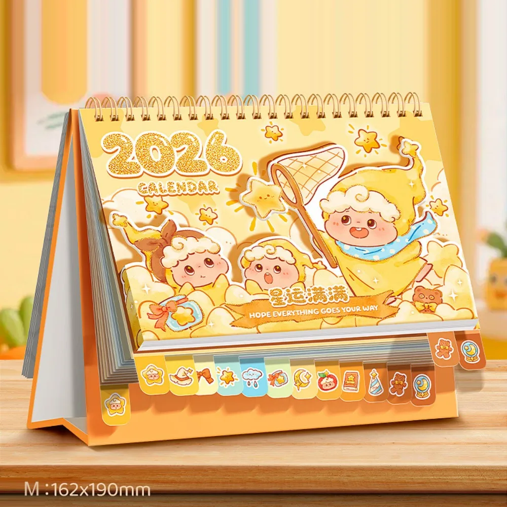 Desk Organizer Memo Notes 2026 Desk Calendar One Month to View Coil Binding Monthly Calendar Cartoon Tabletop Schedule Home