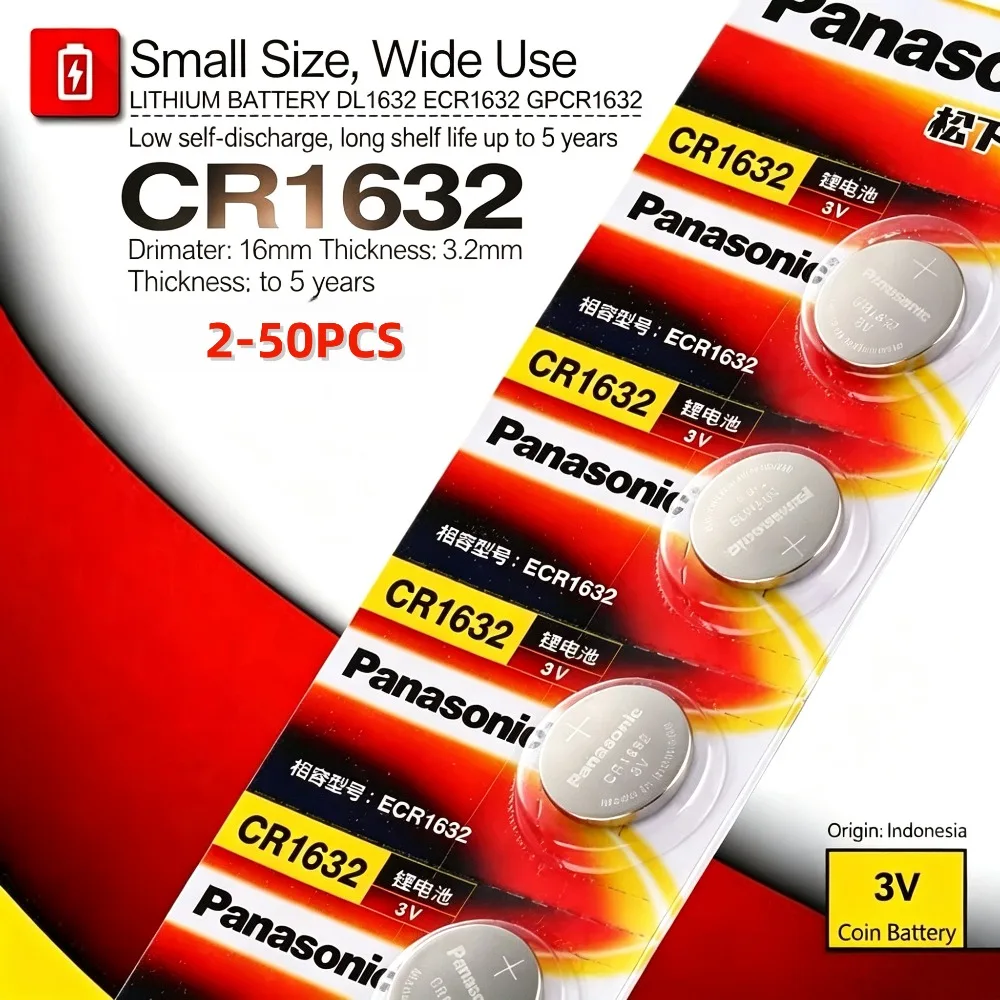 2-50PCS Original Panasonic CR1632 3V Lithium Battery For Car Key Remote Control Electronic Watch